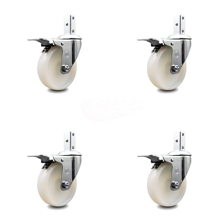 Service Caster 4 Inch Nylon Wheel Swivel 3/4 Inch Square Stem Caster Set Total Lock Brake SCC SCC-SQTTL20S414-NYS-34-4